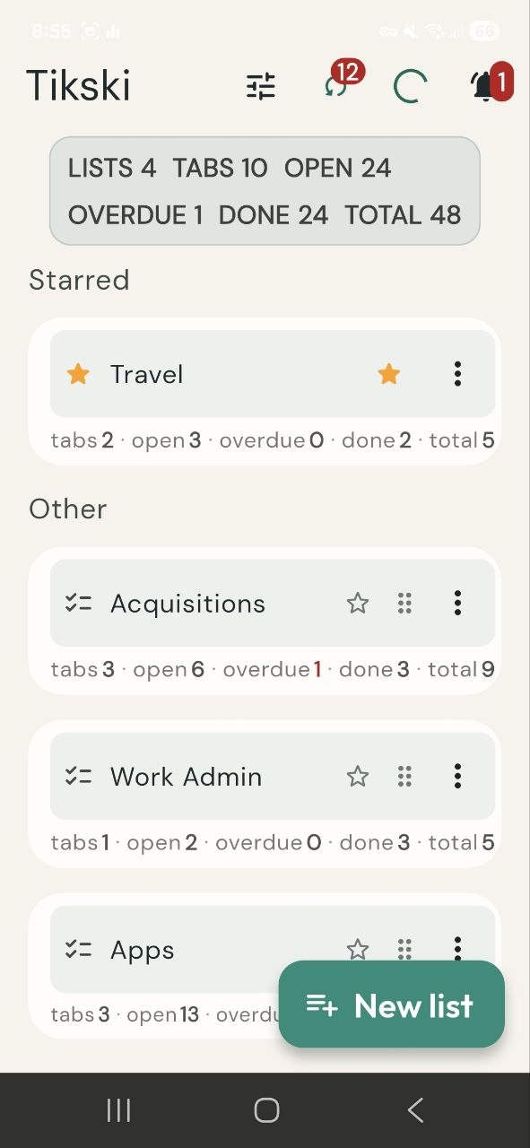 Tikski home dashboard in light theme