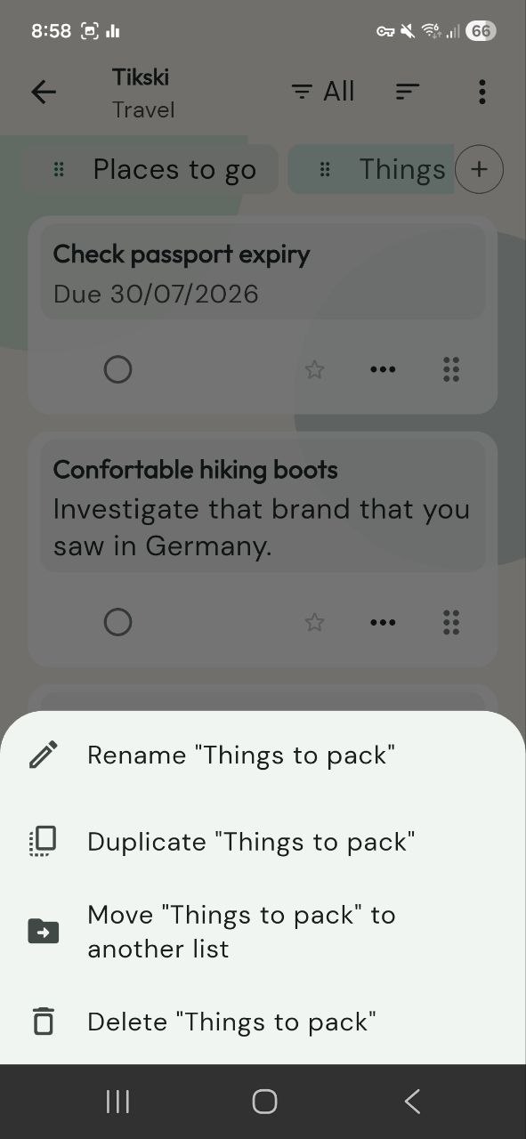 Tab management menu with rename, duplicate, move, and delete